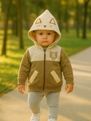 Βρεφική Ζακέτα  με Φλίς για Αγόρι 6-18 Μηνών Καφέ