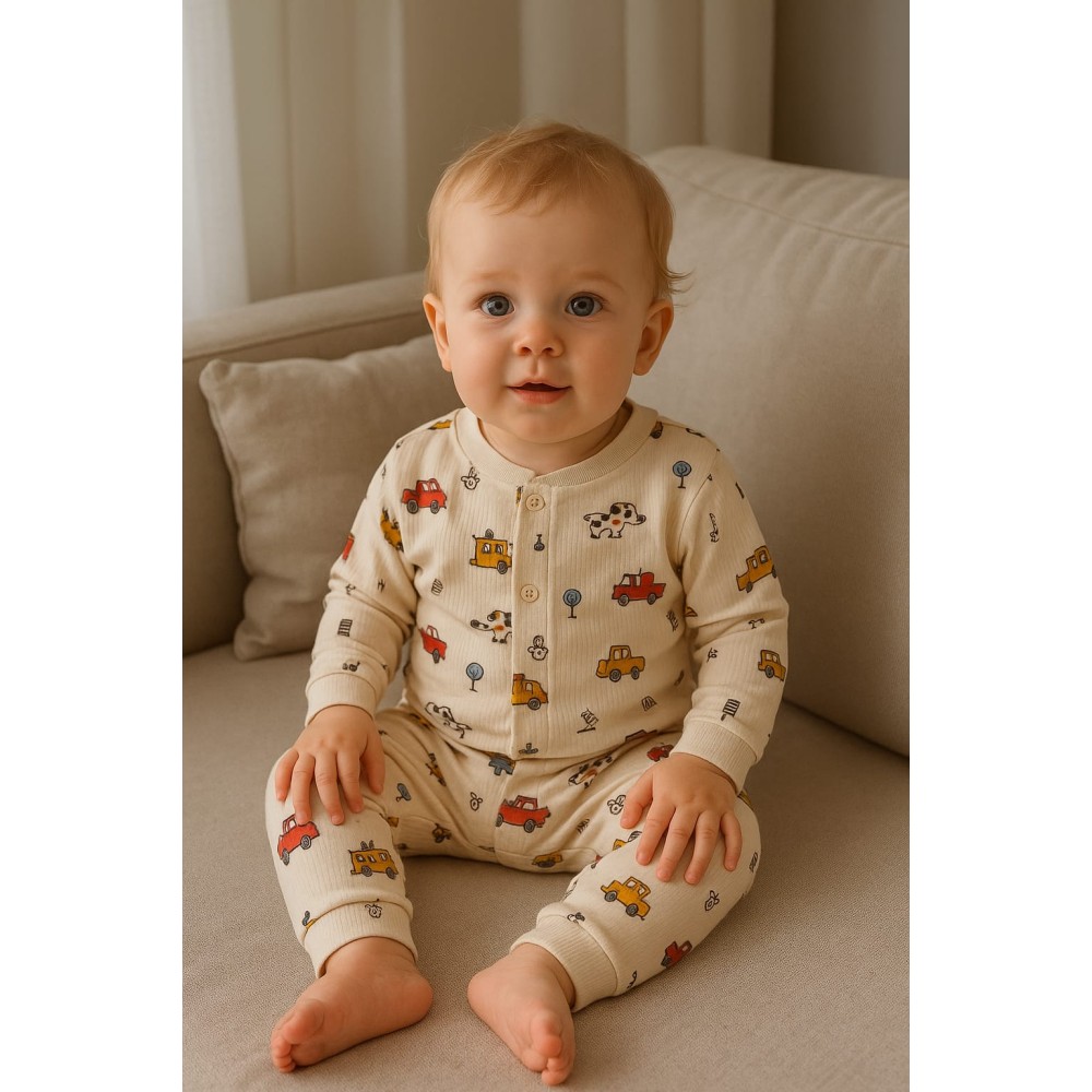 Βρεφικό Σετ  Πιτσάμα Για Αγόρι 0-9 Μηνών Εκρού
