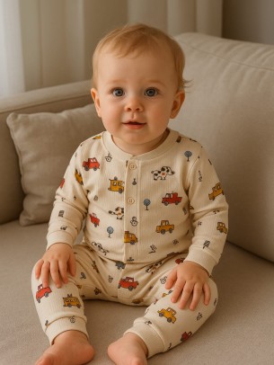 Βρεφικό Σετ  Πιτσάμα Για Αγόρι 0-9 Μηνών Εκρού