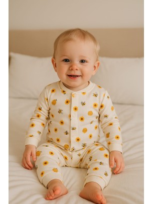 Βρεφικό Σετ  Πιτσάμα Για Κορίτσι 0-9 Μηνών Εκρού
