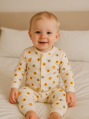 Βρεφικό Σετ  Πιτσάμα Για Κορίτσι 0-9 Μηνών Εκρού