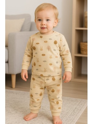 Βρεφικό Σετ  Πιτσάμα Για Κορίτσι 3-12 Μηνών Εκρού