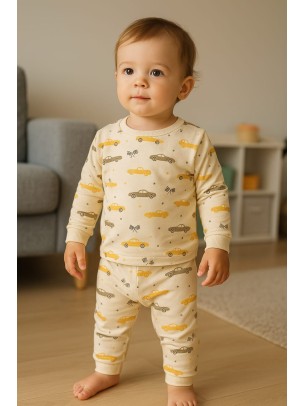 Βρεφικό Σετ  Πιτσάμα Για Αγόρι 3-12 Μηνών Εκρού