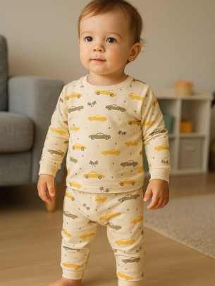 Βρεφικό Σετ  Πιτσάμα Για Αγόρι 3-12 Μηνών Εκρού