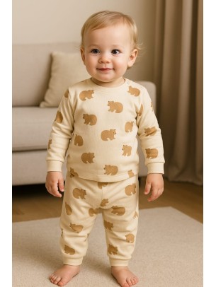 Βρεφικό Σέτ Πιτσάμα Για Αγόρι 3-12 Μηνών Ανοιχτό Καφέ