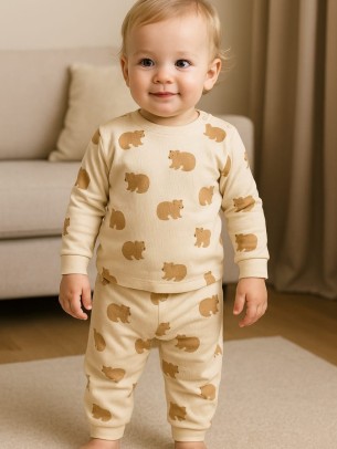 Βρεφικό Σέτ Πιτσάμα Για Αγόρι 3-12 Μηνών Ανοιχτό Καφέ