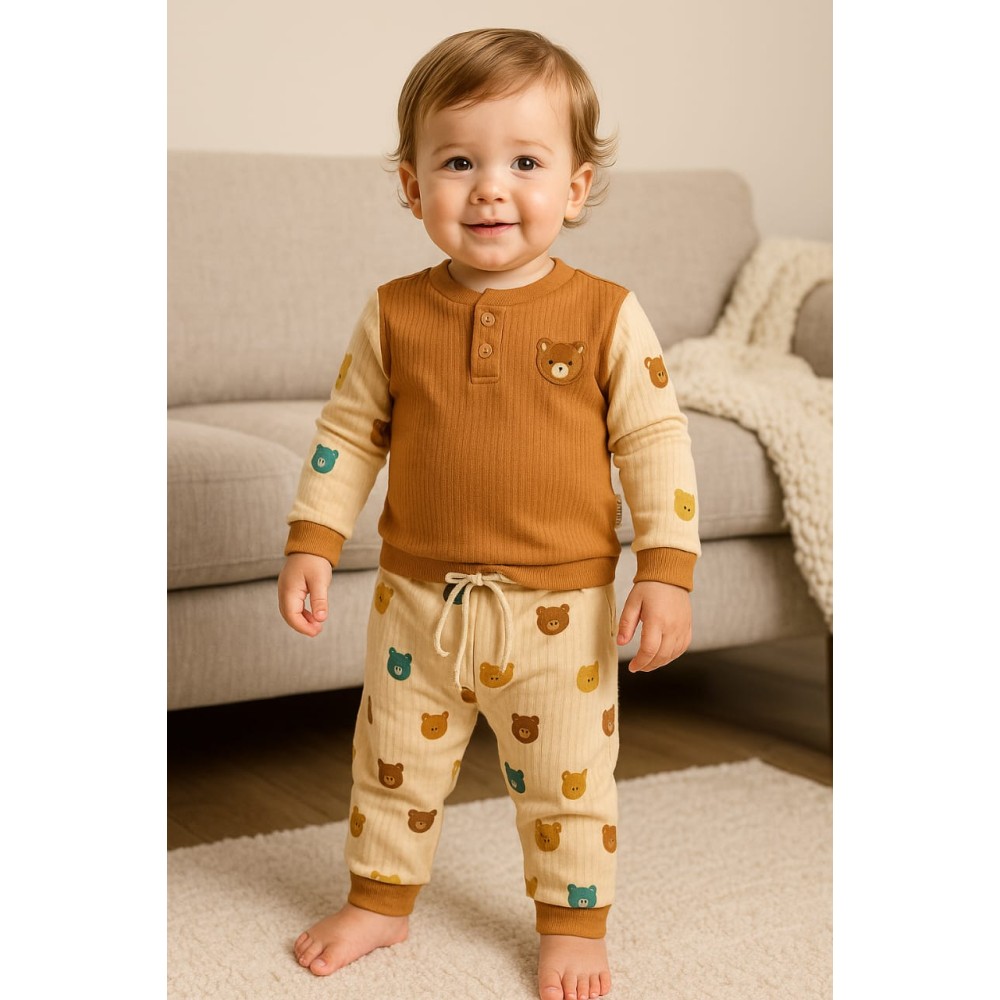 Βρεφικό Σετ  Πιτσάμα Για Αγόρι 6-24 Μηνών Καφέ