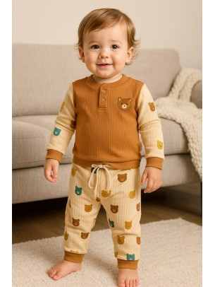 Βρεφικό Σετ  Πιτσάμα Για Αγόρι 6-24 Μηνών Καφέ