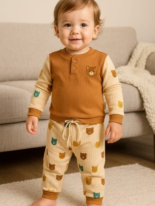 Βρεφικό Σετ  Πιτσάμα Για Αγόρι 6-24 Μηνών Καφέ