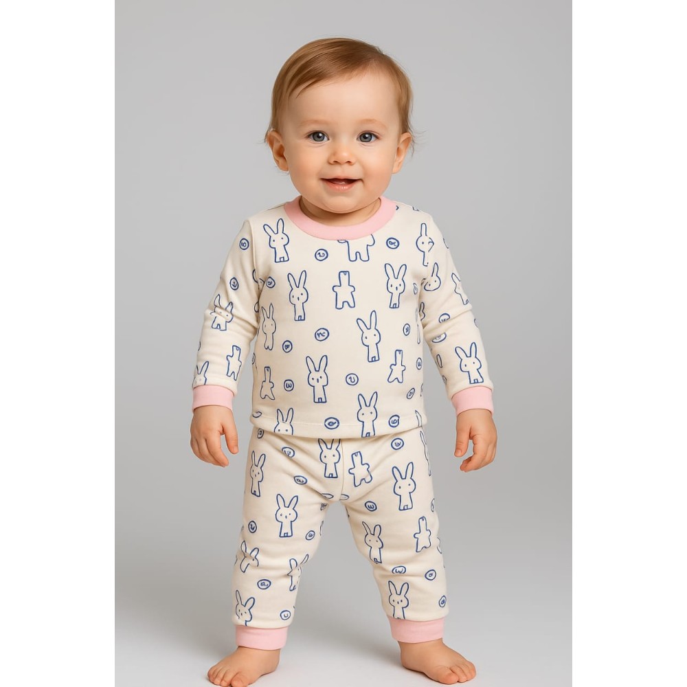 Βρεφικό Σετ  Πιτζάμα Για Κορίτσι 6-24 Μηνών Εκρού