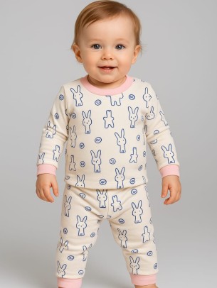 Βρεφικό Σετ  Πιτζάμα Για Κορίτσι 6-24 Μηνών Εκρού