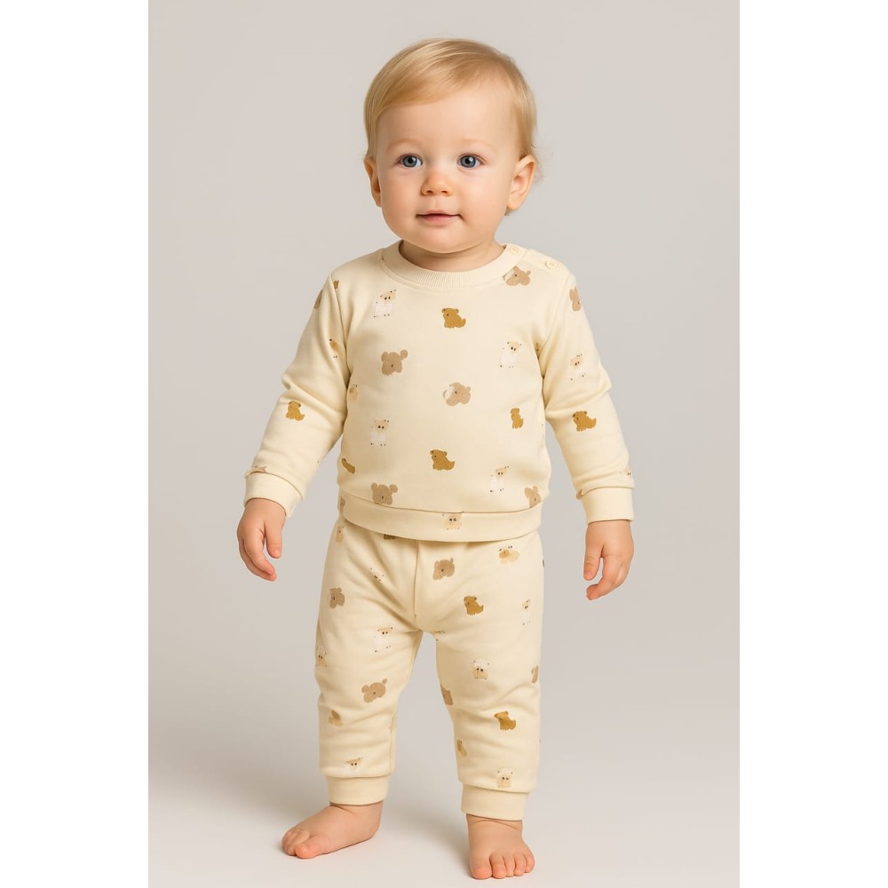 Βρεφικό Σετ  Πιτζάμα Για Αγόρι 0-9 Μηνών Εκρού