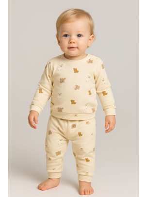 Βρεφικό Σετ  Πιτζάμα Για Αγόρι 0-9 Μηνών Εκρού