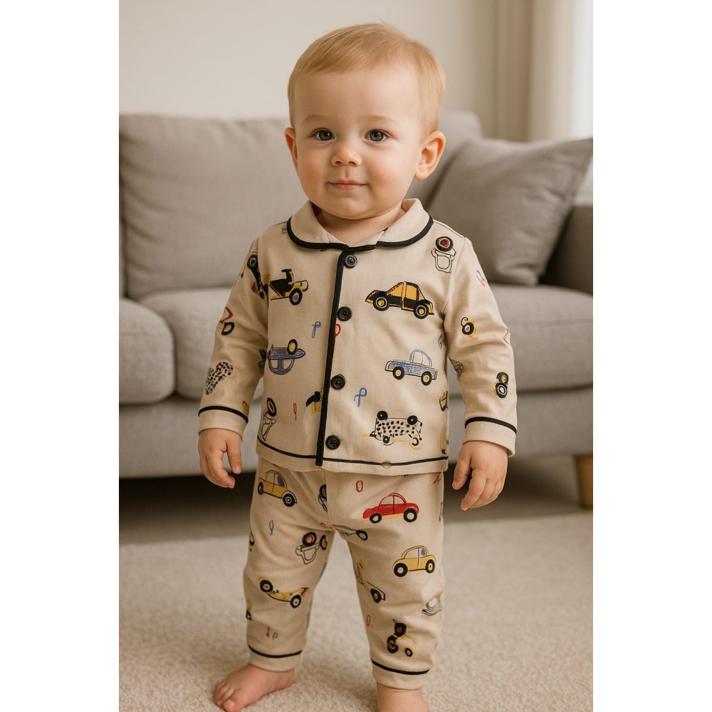 Βρεφικό Σετ  Πιτσάμα Για Αγόρι 6-24 Μηνών Εκρού