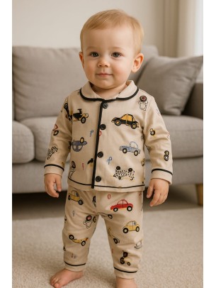 Βρεφικό Σετ  Πιτσάμα Για Αγόρι 6-24 Μηνών Εκρού