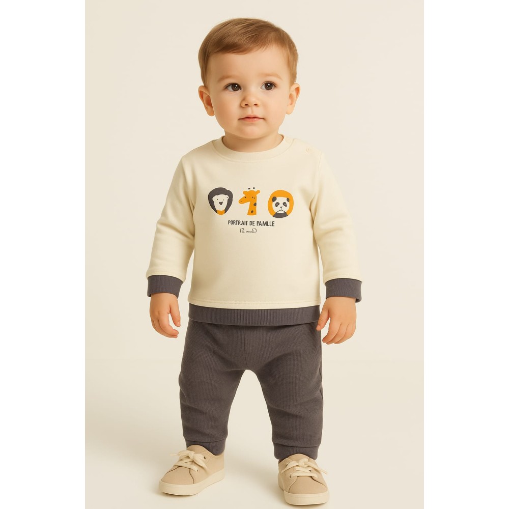 Βρεφικό Σετ Για Αγόρι 0-12 Μηνών Εκρού Γκρί