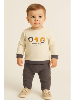 Βρεφικό Σετ Για Αγόρι 0-12 Μηνών Εκρού Γκρί