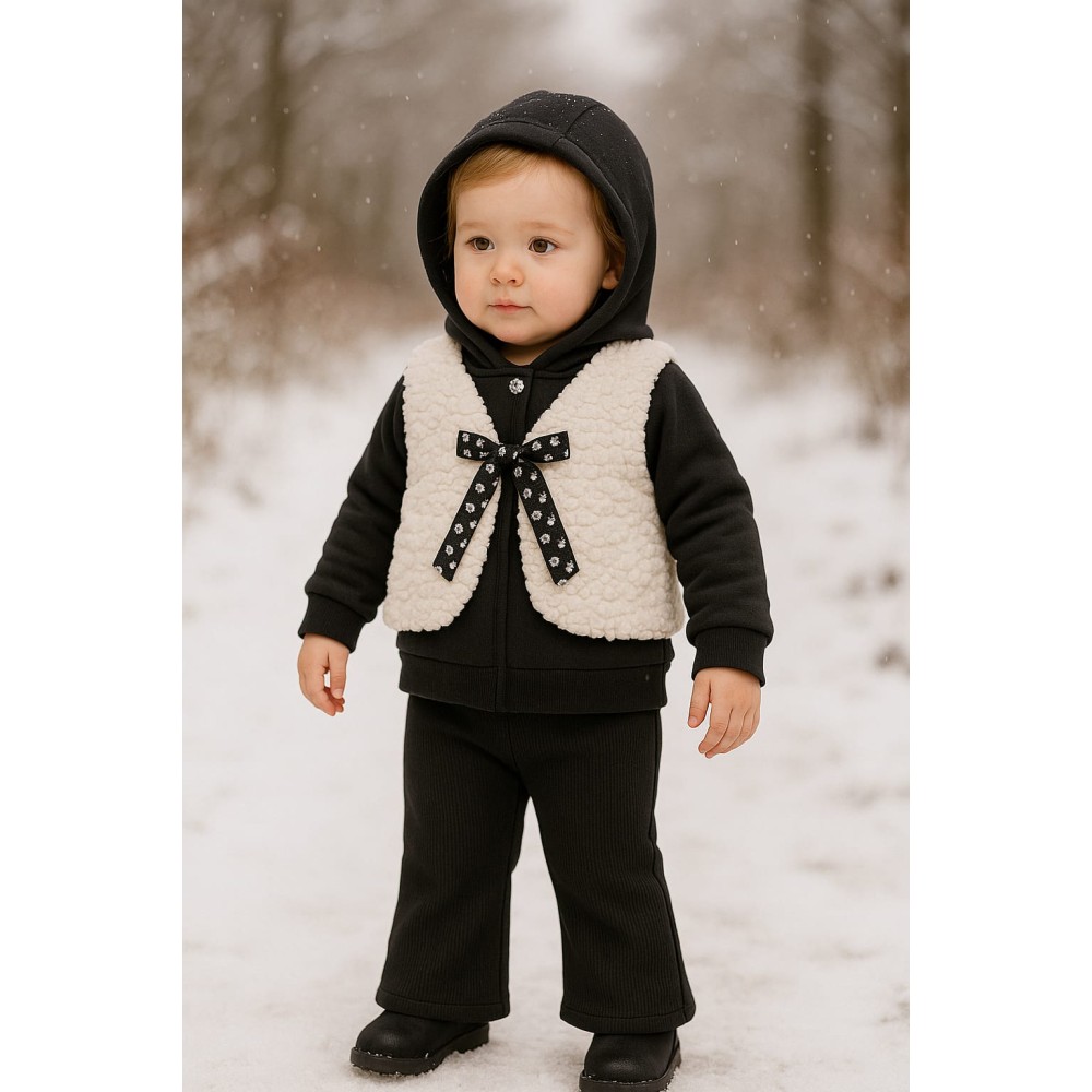 Βρεφικό Σετ με Φλίς Για Κορίτσι 6-18 Μηνών Μαύρο