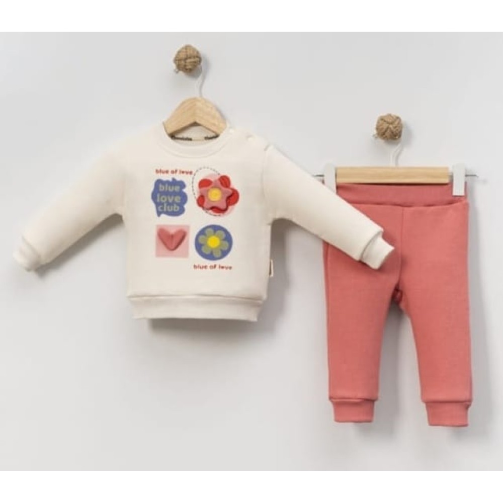 Βρεφικό Σετ Φόρμα με Φλίς Για Κορίτσι 9-24 Μηνών Κοραλί