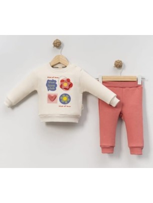 Βρεφικό Σετ Φόρμα με Φλίς Για Κορίτσι 9-24 Μηνών Κοραλί