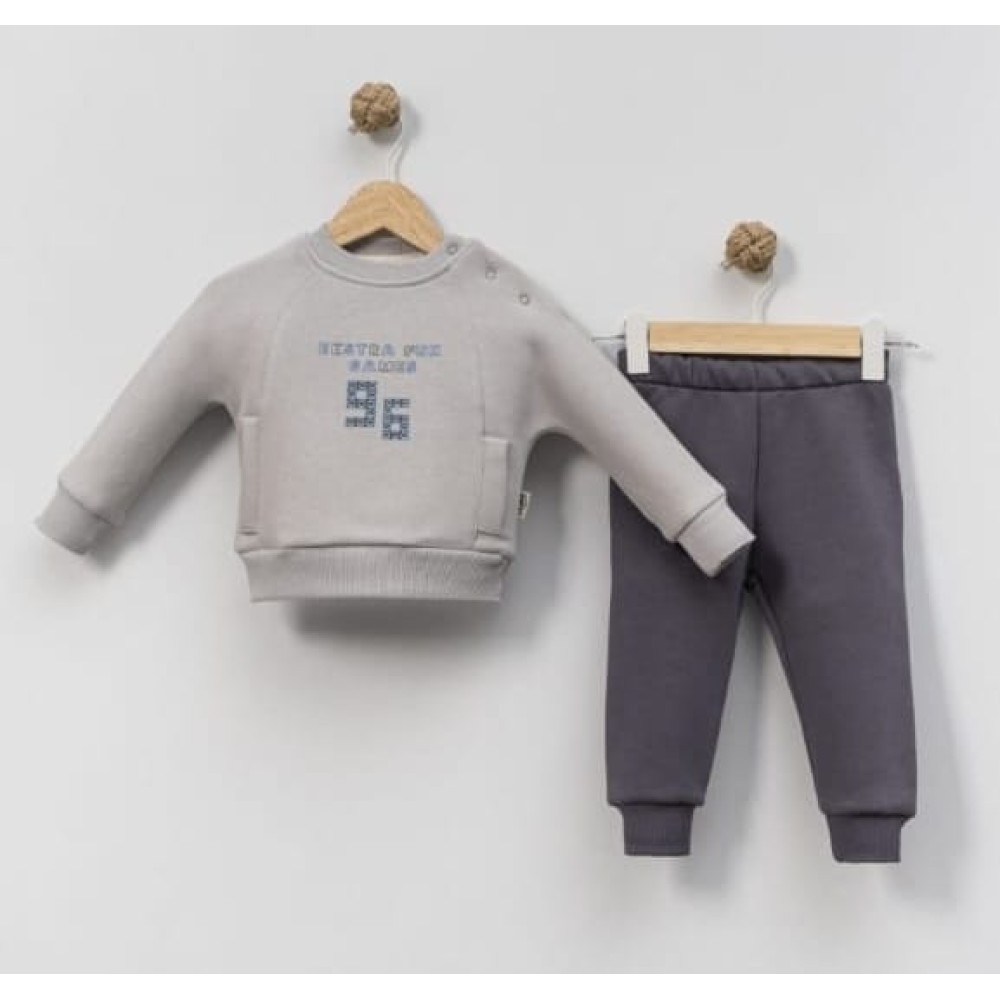 Βρεφικό Σετ Φόρμα με Φλίς Για Αγόρι 6-24 Μηνών Γκρί
