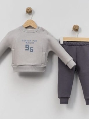 Βρεφικό Σετ Φόρμα με Φλίς Για Αγόρι 6-24 Μηνών Γκρί