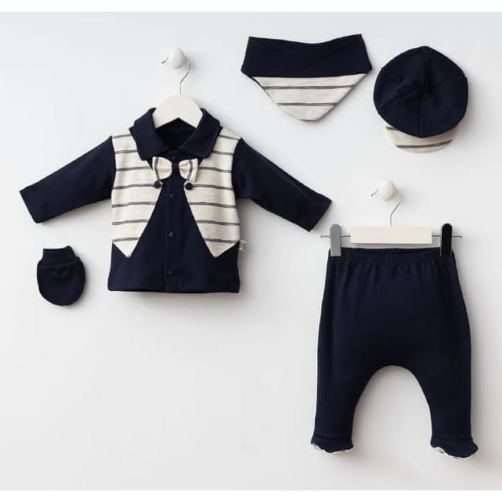 Σετ Νεογέννητο 5 Τμχ Για Αγόρι  0-3 Μηνών Σκούρο Μπλε