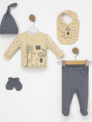 Σετ Νεογέννητο 5 Τμχ Για Αγόρι  0-3 Μηνών Γκρι