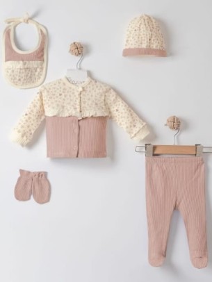 Σετ Νεογέννητο 5Τμχ Για Κορίτσι 0-3 Μηνών Πούδρα