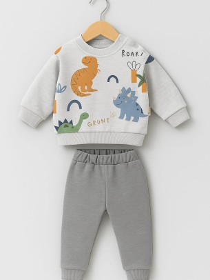 Βρεφικό Σετ Φόρμα με Φλίς Για Αγόρι 6-24 Μηνών Γκρί