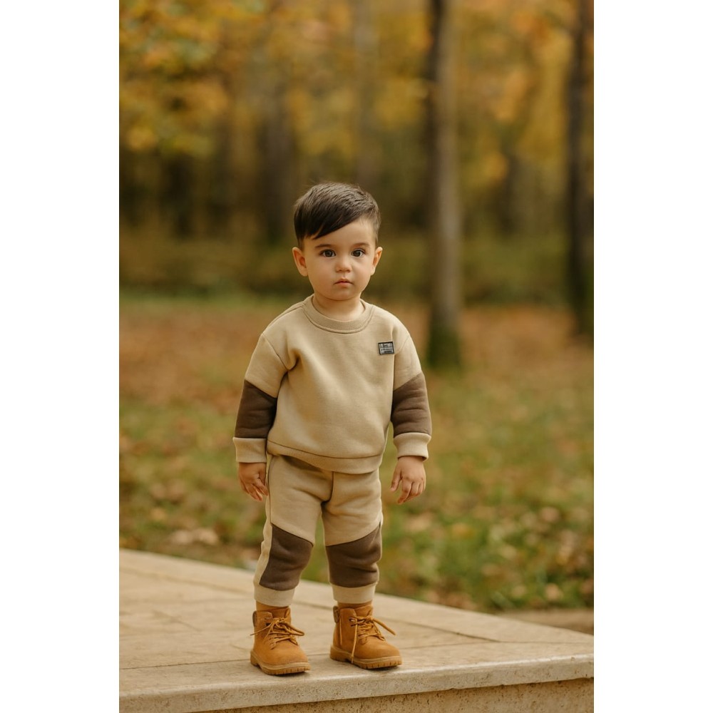 Βρεφικό Σετ Φόρμα με Φλίς  Για Αγόρι 6-24 Μηνών Μπέζ