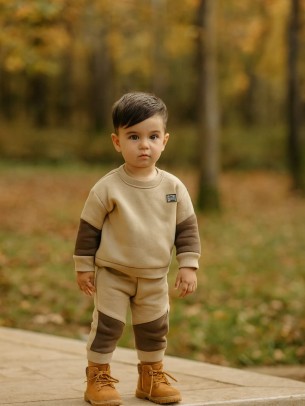 Βρεφικό Σετ Φόρμα με Φλίς  Για Αγόρι 6-24 Μηνών Μπέζ