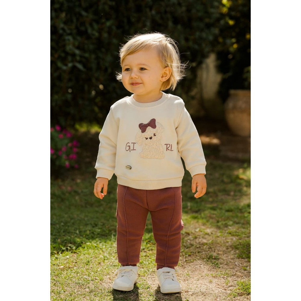 Βρεφικό Σετ Φόρμα με Φλίς Για Κορίτσι 6-24 Μηνών Μπέζ