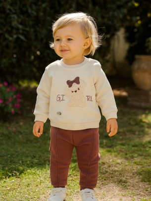 Βρεφικό Σετ Φόρμα με Φλίς Για Κορίτσι 6-24 Μηνών Μπέζ