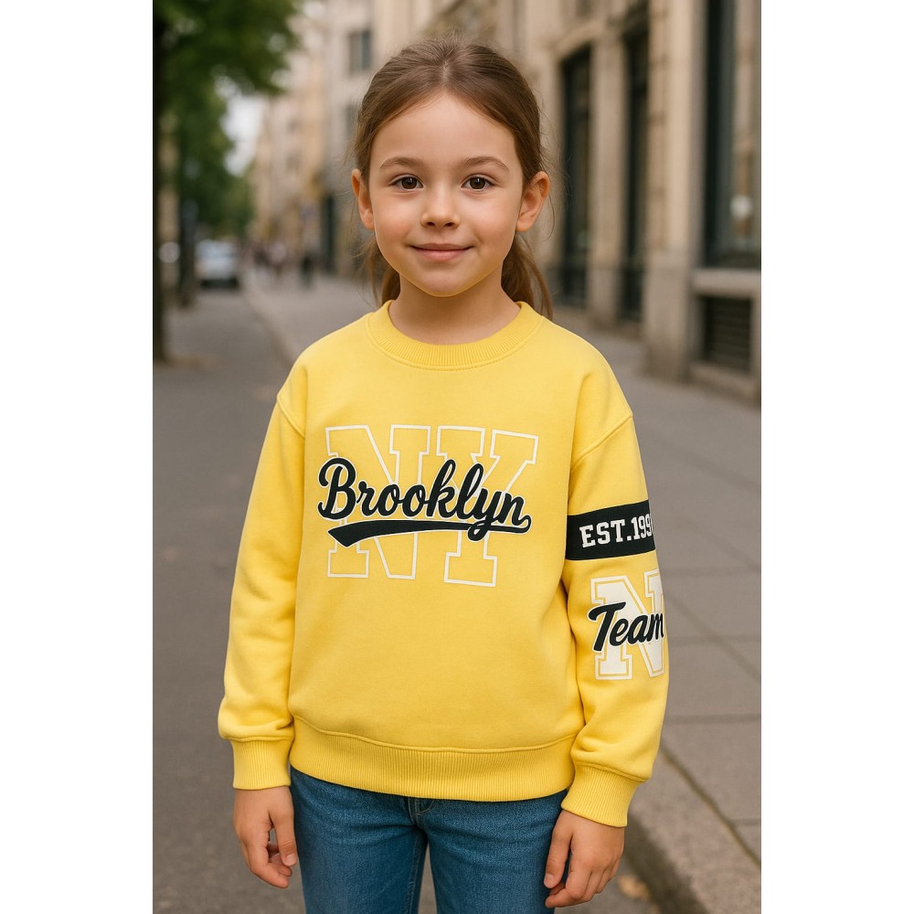 Παιδικό Φούτερ με Φλίς  Για Κορίτσι 9-12 Χρονών Κίτρινο 