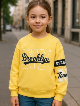 Παιδικό Φούτερ με Φλίς  Για Κορίτσι 9-12 Χρονών Κίτρινο 