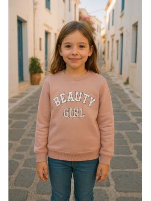 Παιδικό Φούτερ με Φλίς  Για Κορίτσι 4-8 Χρονών Πούδρα