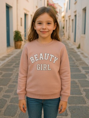 Παιδικό Φούτερ με Φλίς  Για Κορίτσι 9-12 Χρονών Πούδρα