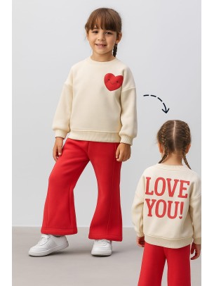 Παιδικό Σετ Φόρμα με Φλίς Για Κορίτσι 5-8 Χρονών Κόκκινο