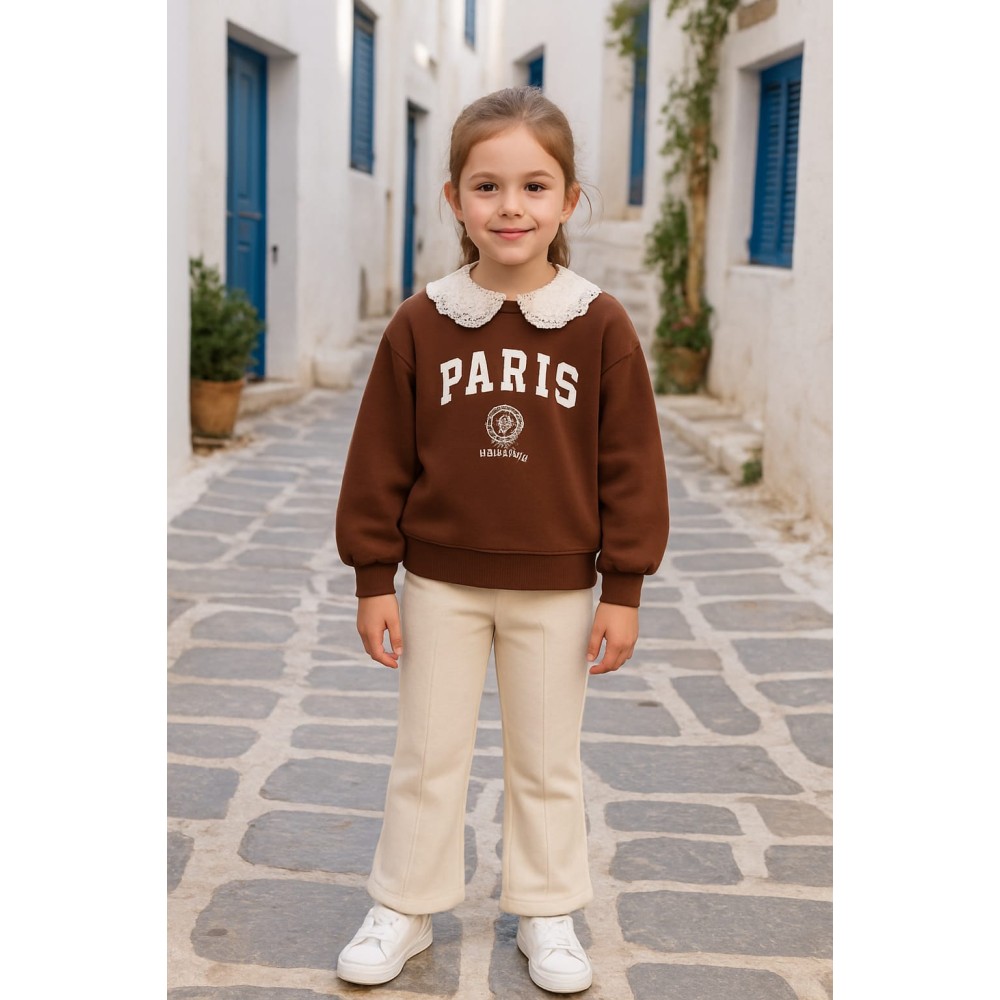 Παιδικό Σετ Φόρμα με Φλίς Για Κορίτσι 5-8 Χρονών Καφέ 