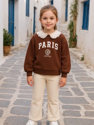 Παιδικό Σετ Φόρμα με Φλίς Για Κορίτσι 5-8 Χρονών Καφέ 