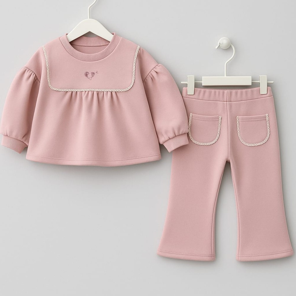 Παιδικό Σετ Φόρμα με Φλίς Για Κορίτσι 3-6 Χρονών Ροζ