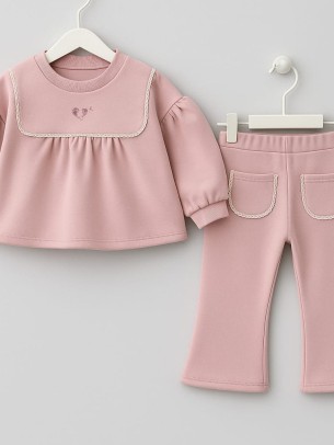 Παιδικό Σετ Φόρμα με Φλίς Για Κορίτσι 3-6 Χρονών Ροζ