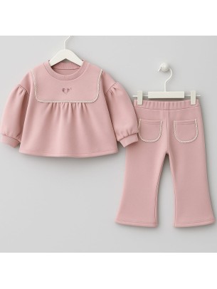 Παιδικό Σετ Φόρμα με Φλίς Για Κορίτσι 3-6 Χρονών Ροζ