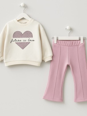 Παιδικό Σετ Φόρμα με Φλίς Για Κορίτσι 4-7 Χρονών Ροζ