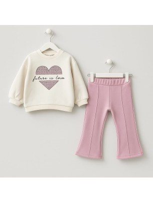 Παιδικό Σετ Φόρμα με Φλίς Για Κορίτσι 4-7 Χρονών Ροζ