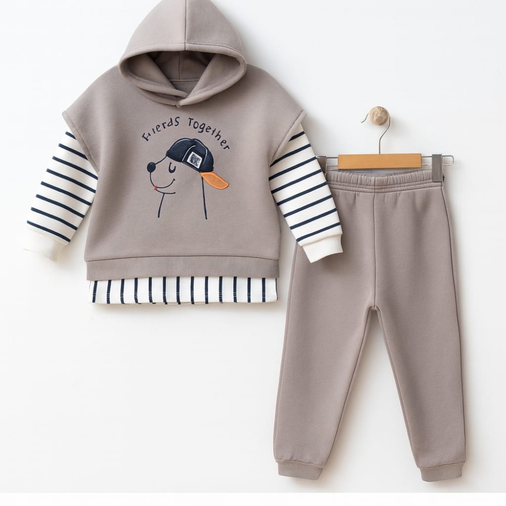 Παιδικό Σετ Φόρμα με Φλις  Για Αγόρι 2-5 Χρονών Γκρι