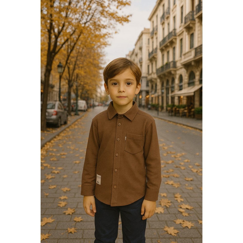 Παιδικό Πουκάμισο Για Αγόρι 3-10 Χρονών Σκούρο Καφε