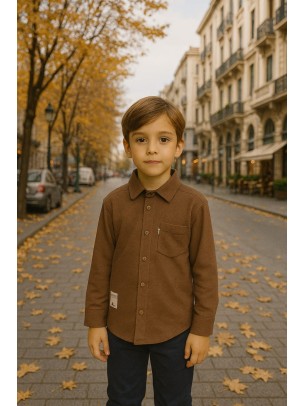 Παιδικό Πουκάμισο Για Αγόρι 3-10 Χρονών Σκούρο Καφε