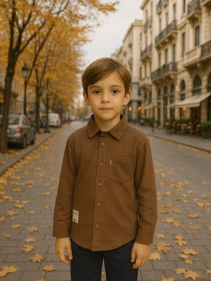 Παιδικό Πουκάμισο Για Αγόρι 3-10 Χρονών Σκούρο Καφε